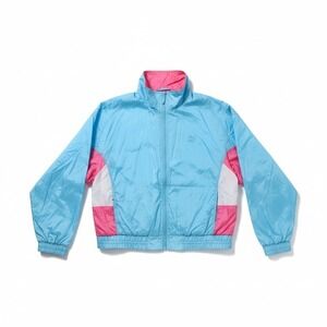 Puma Windbreaker Blue Pink Colorblock Full Zip Jacket, Woman's Medium, 90's